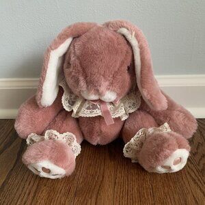 Dan Dee Pink Mauve Bunny Rabbit Lop Earred Plush Lace Collar & Ankles Sitting